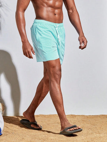 Horizaway Cordão Bolso Listrado Período de férias Calções de praia masculinos