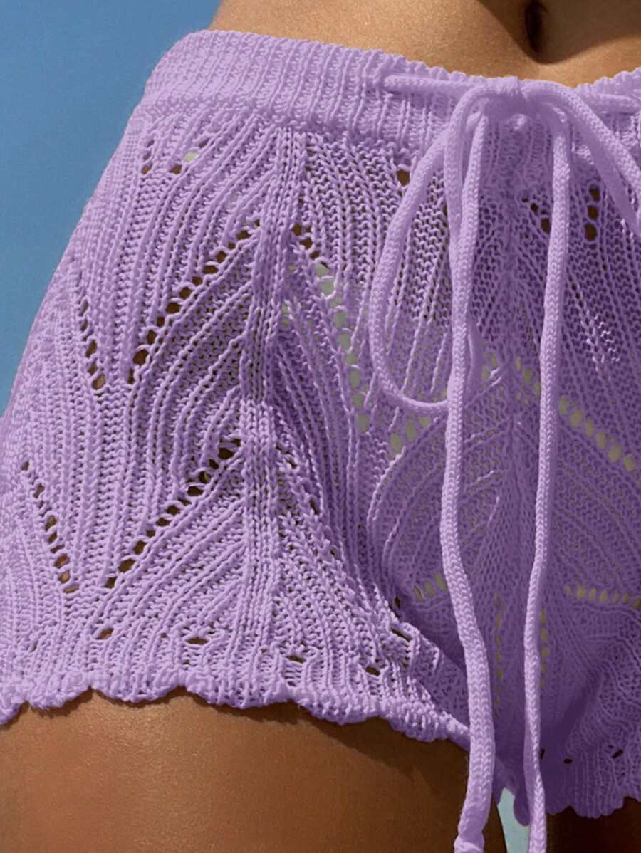 Swim Vcay SHEIN X Hangout Fest Shorts cobertura escavar cintura com cordão