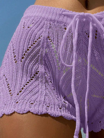 Swim Vcay SHEIN X Hangout Fest Shorts cobertura escavar cintura com cordão
