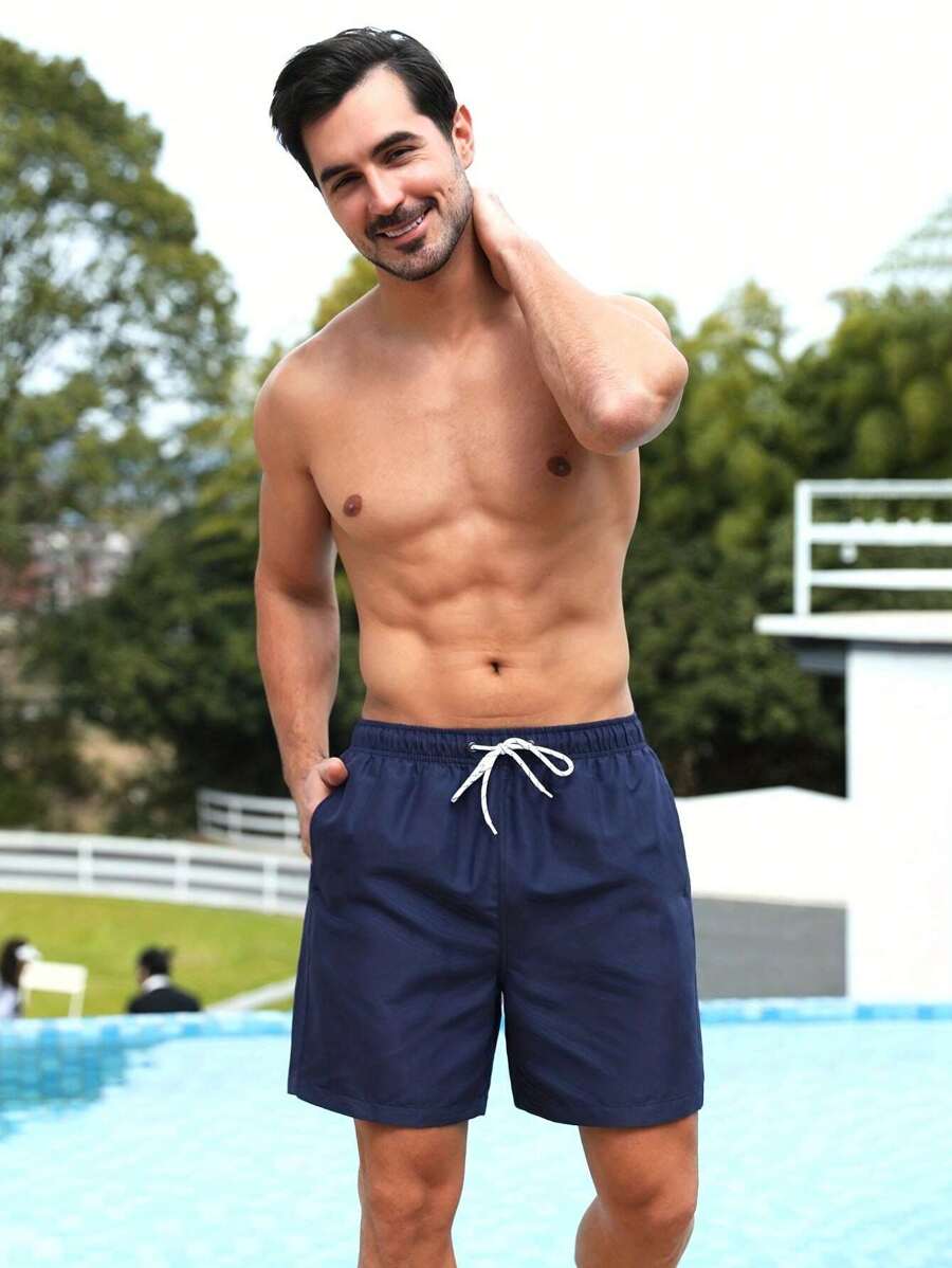 Manfinity Swimmode Homens Cintura Com Cordão Bolso Inclinado Short De Banho