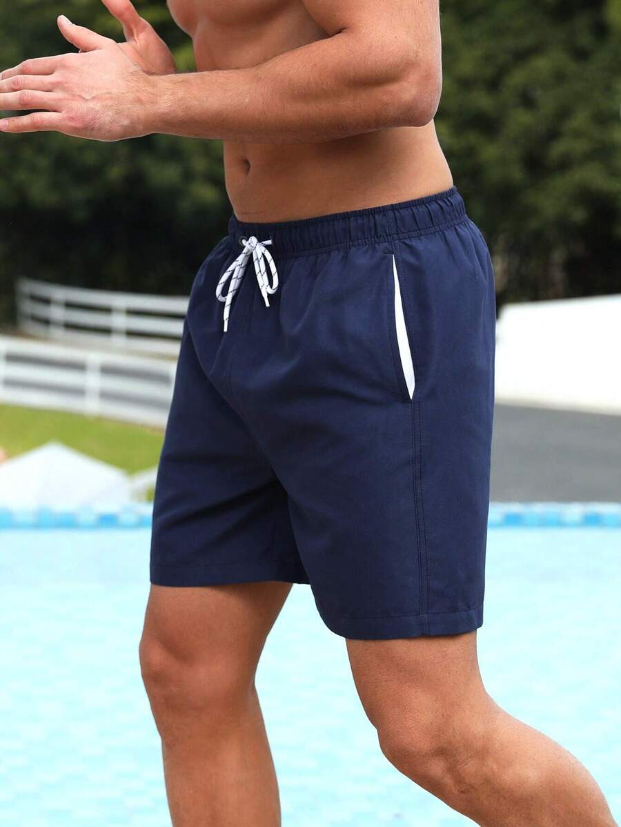Manfinity Swimmode Homens Cintura Com Cordão Bolso Inclinado Short De Banho