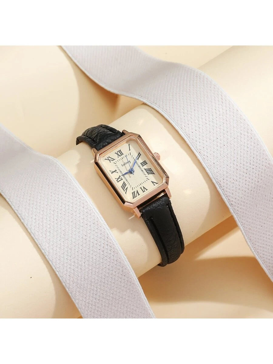1pc Minimalista Feminino Retangular Numeral Romano Dial Moda Relógio de Pulseira de Bambu, Adequado para Roupas Diárias, Aniversário, Presentes de Aniversário