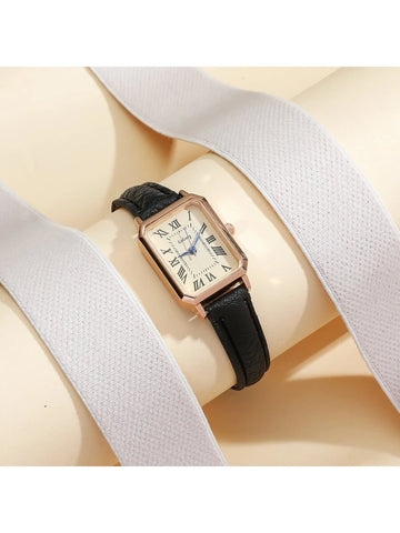 1pc Minimalista Feminino Retangular Numeral Romano Dial Moda Relógio de Pulseira de Bambu, Adequado para Roupas Diárias, Aniversário, Presentes de Aniversário
