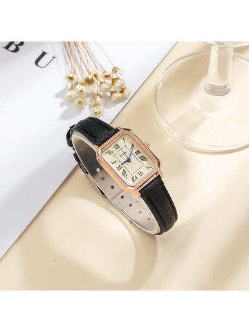 1pc Minimalista Feminino Retangular Numeral Romano Dial Moda Relógio de Pulseira de Bambu, Adequado para Roupas Diárias, Aniversário, Presentes de Aniversário