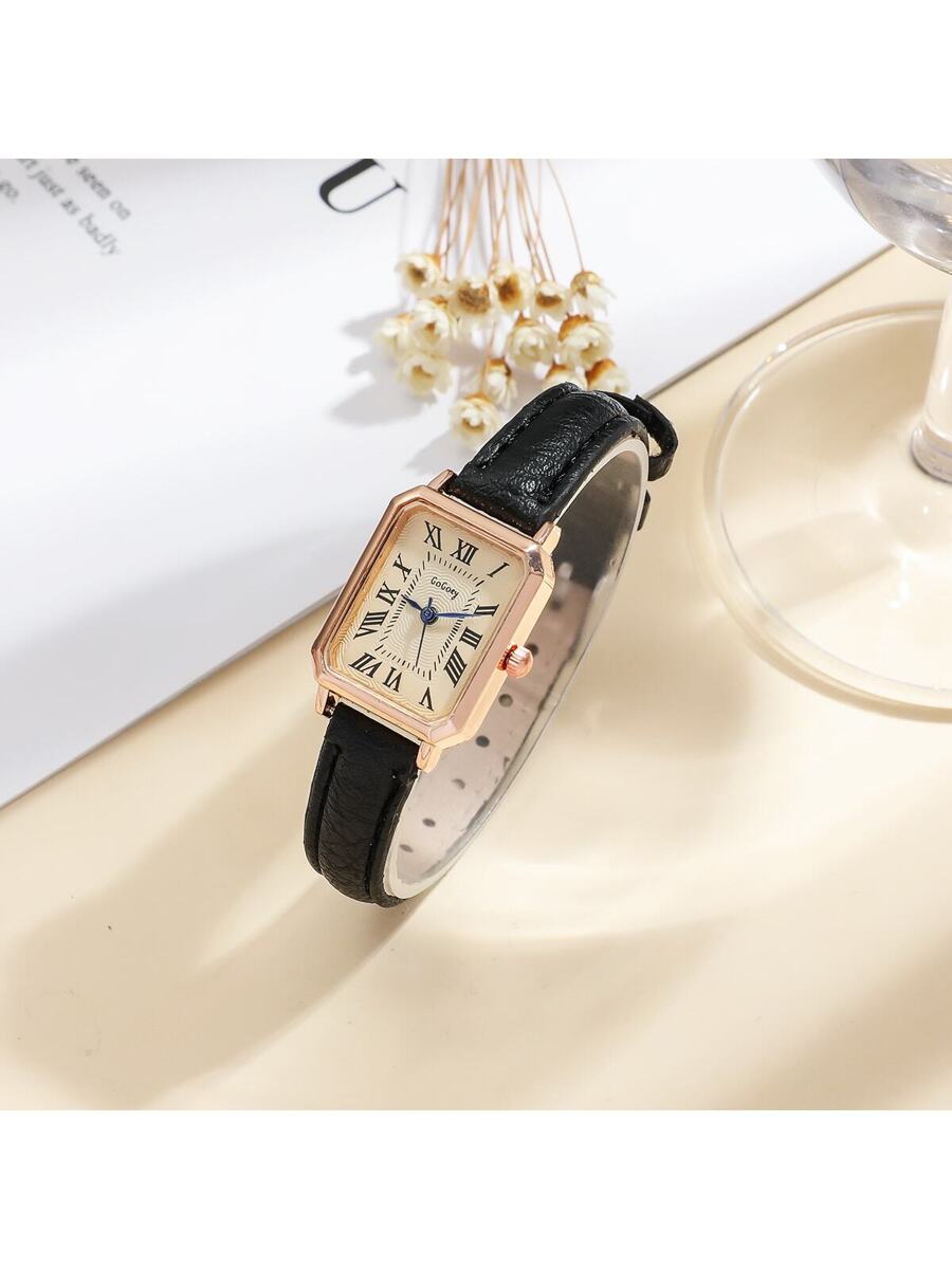 1pc Minimalista Feminino Retangular Numeral Romano Dial Moda Relógio de Pulseira de Bambu, Adequado para Roupas Diárias, Aniversário, Presentes de Aniversário