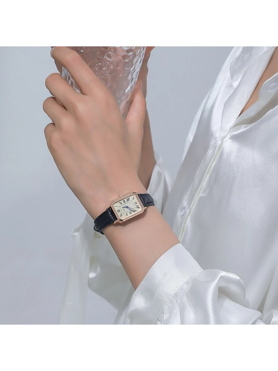 1pc Minimalista Feminino Retangular Numeral Romano Dial Moda Relógio de Pulseira de Bambu, Adequado para Roupas Diárias, Aniversário, Presentes de Aniversário