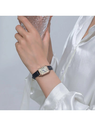 1pc Minimalista Feminino Retangular Numeral Romano Dial Moda Relógio de Pulseira de Bambu, Adequado para Roupas Diárias, Aniversário, Presentes de Aniversário