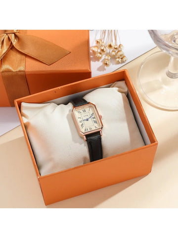1pc Minimalista Feminino Retangular Numeral Romano Dial Moda Relógio de Pulseira de Bambu, Adequado para Roupas Diárias, Aniversário, Presentes de Aniversário