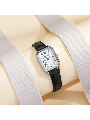 1pc Minimalista Feminino Retangular Numeral Romano Dial Moda Relógio de Pulseira de Bambu, Adequado para Roupas Diárias, Aniversário, Presentes de Aniversário