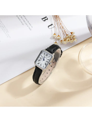 1pc Minimalista Feminino Retangular Numeral Romano Dial Moda Relógio de Pulseira de Bambu, Adequado para Roupas Diárias, Aniversário, Presentes de Aniversário