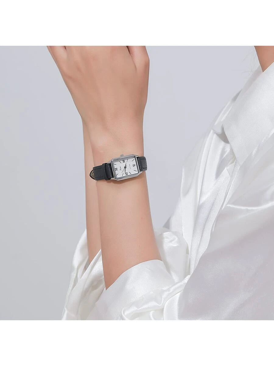 1pc Minimalista Feminino Retangular Numeral Romano Dial Moda Relógio de Pulseira de Bambu, Adequado para Roupas Diárias, Aniversário, Presentes de Aniversário