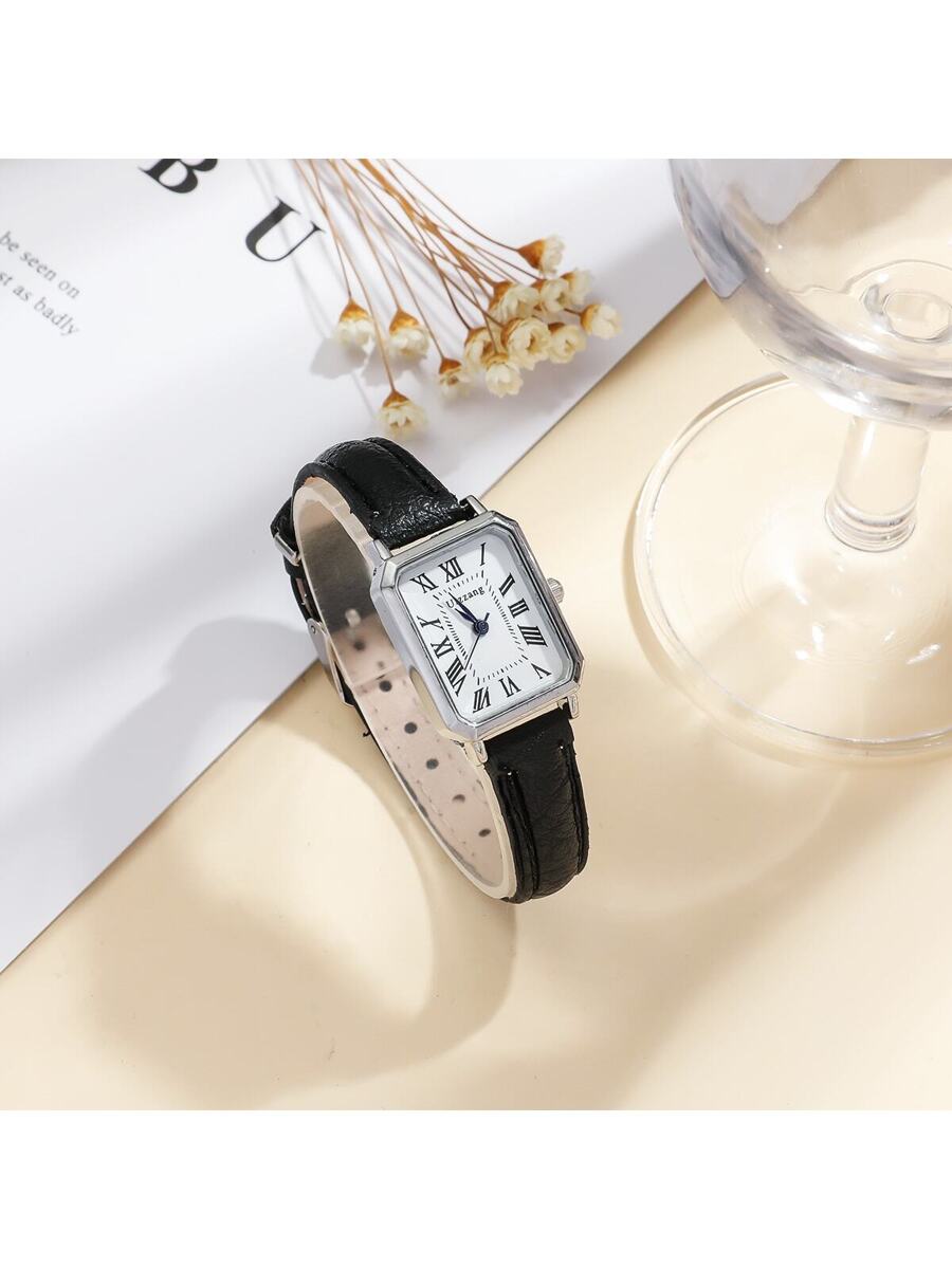 1pc Minimalista Feminino Retangular Numeral Romano Dial Moda Relógio de Pulseira de Bambu, Adequado para Roupas Diárias, Aniversário, Presentes de Aniversário