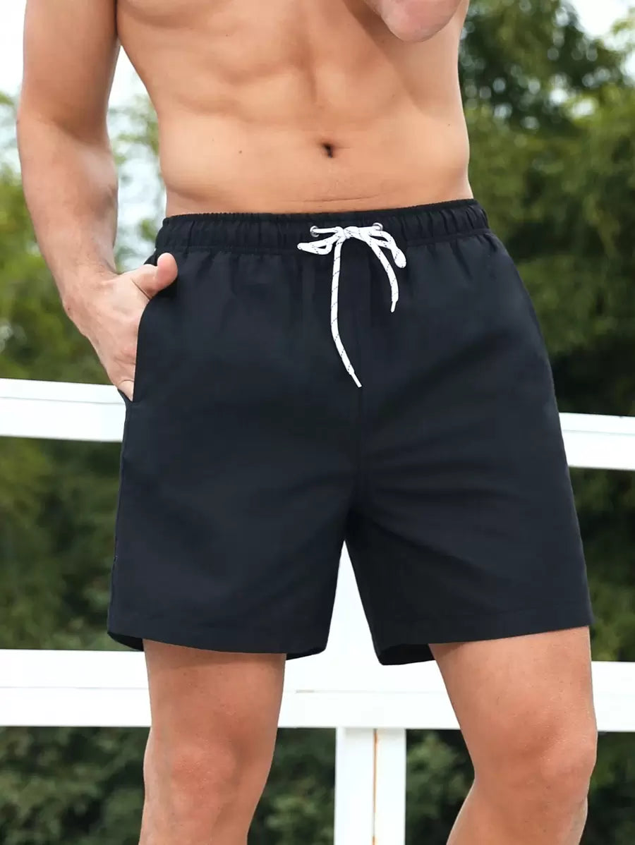 Manfinity Swimmode Homens Cintura Com Cordão Bolso Inclinado Short De Banho
