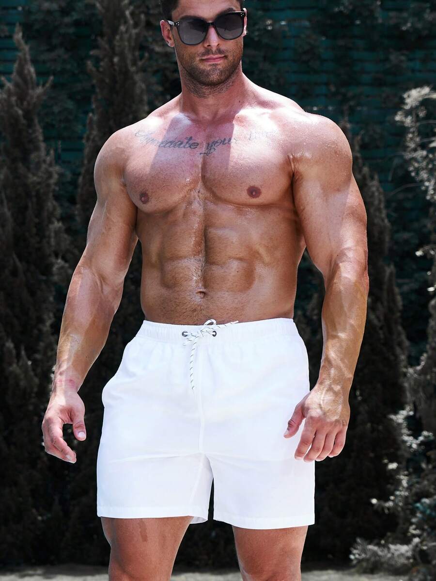 Manfinity Swimmode Homens Cintura Com Cordão Bolso Inclinado Short De Banho