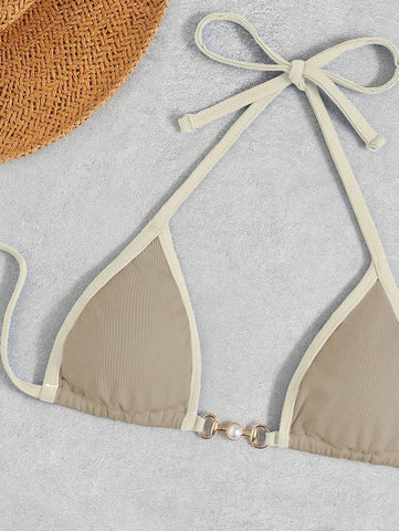 Swim Vcay Conjunto de biquíni feminino com alças cruzadas para férias na praia, corte atrevido no verão