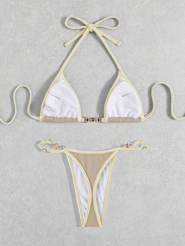 Swim Vcay Conjunto de biquíni feminino com alças cruzadas para férias na praia, corte atrevido no verão