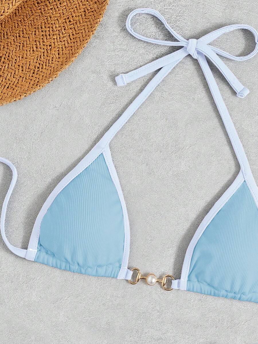 Swim Vcay Conjunto de biquíni feminino com alças cruzadas para férias na praia, corte atrevido no verão