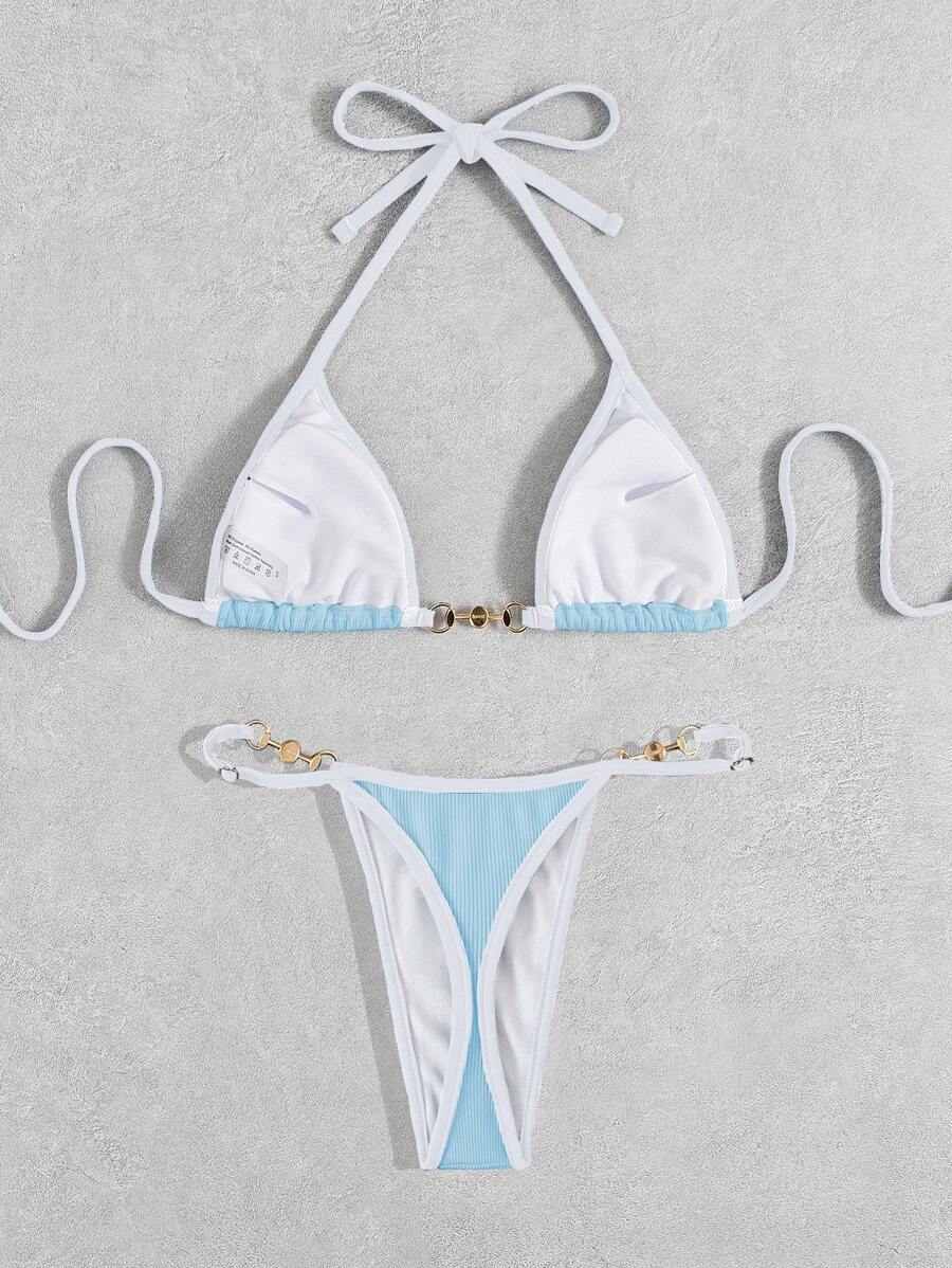 Swim Vcay Conjunto de biquíni feminino com alças cruzadas para férias na praia, corte atrevido no verão