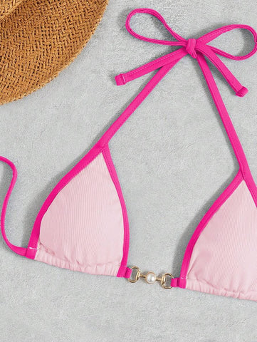 Swim Vcay Conjunto de biquíni feminino com alças cruzadas para férias na praia, corte atrevido no verão