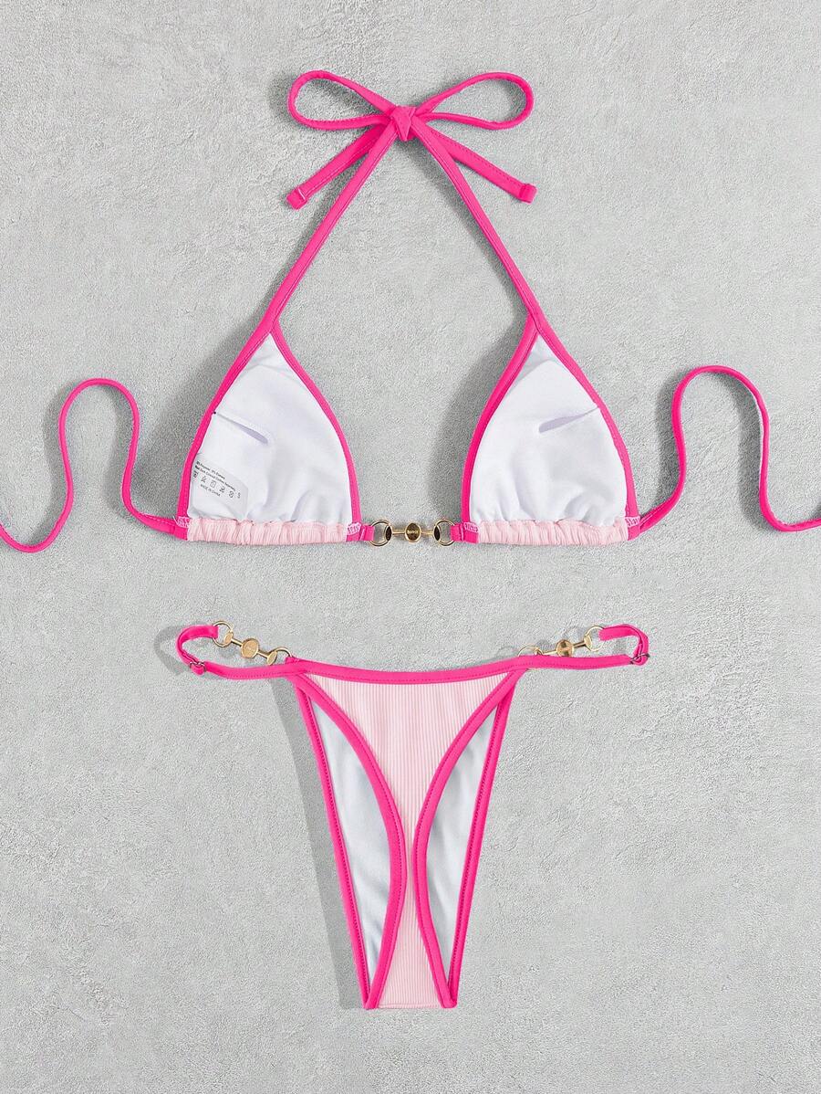 Swim Vcay Conjunto de biquíni feminino com alças cruzadas para férias na praia, corte atrevido no verão