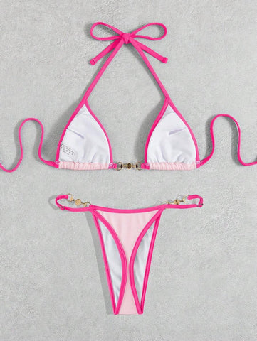 Swim Vcay Conjunto de biquíni feminino com alças cruzadas para férias na praia, corte atrevido no verão