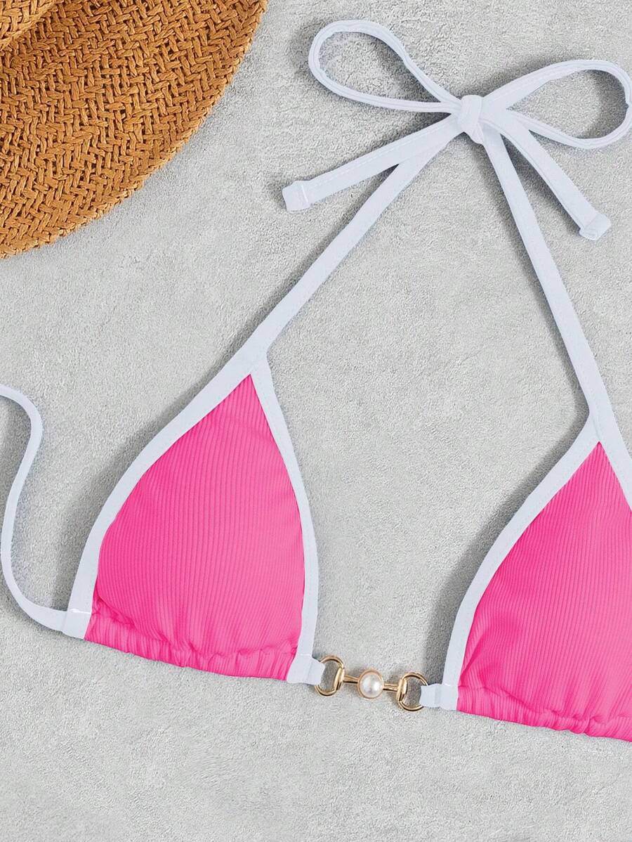 Swim Vcay Conjunto de biquíni feminino com alças cruzadas para férias na praia, corte atrevido no verão