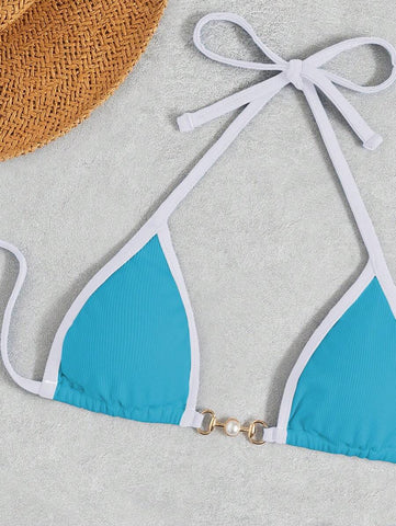 Swim Vcay Conjunto de biquíni feminino com alças cruzadas para férias na praia, corte atrevido no verão