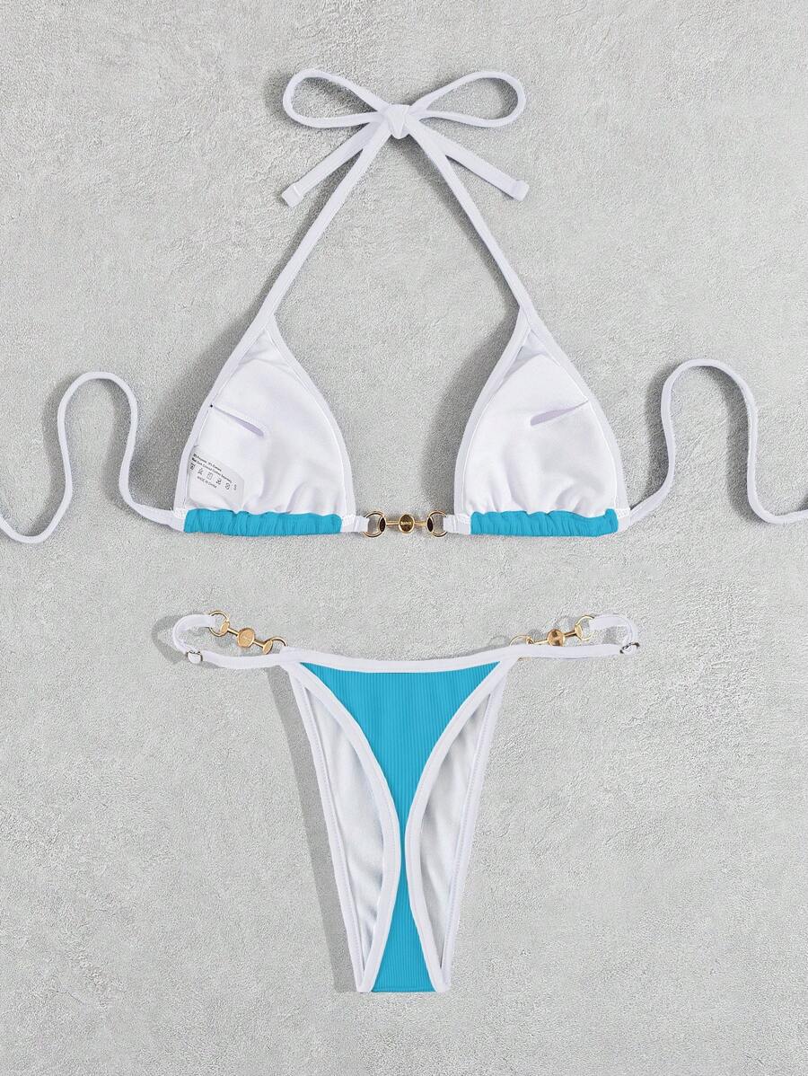 Swim Vcay Conjunto de biquíni feminino com alças cruzadas para férias na praia, corte atrevido no verão