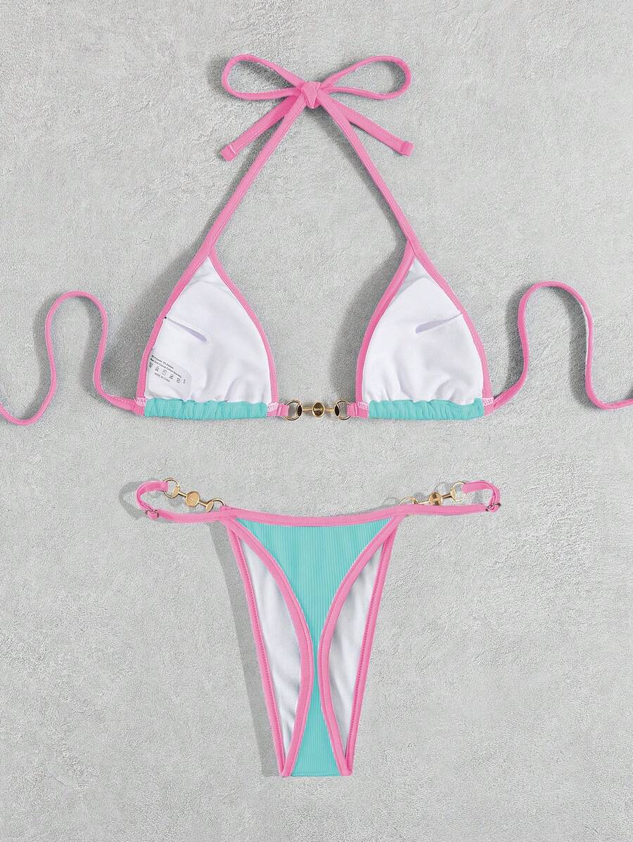 Swim Vcay Conjunto de biquíni feminino com alças cruzadas para férias na praia, corte atrevido no verão