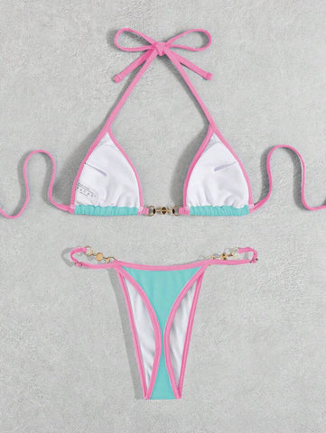 Swim Vcay Conjunto de biquíni feminino com alças cruzadas para férias na praia, corte atrevido no verão