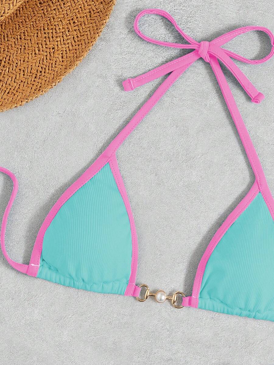 Swim Vcay Conjunto de biquíni feminino com alças cruzadas para férias na praia, corte atrevido no verão