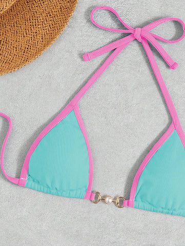 Swim Vcay Conjunto de biquíni feminino com alças cruzadas para férias na praia, corte atrevido no verão