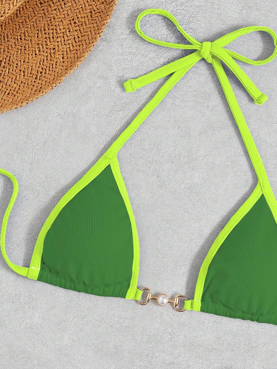 Swim Vcay Conjunto de biquíni feminino com alças cruzadas para férias na praia, corte atrevido no verão