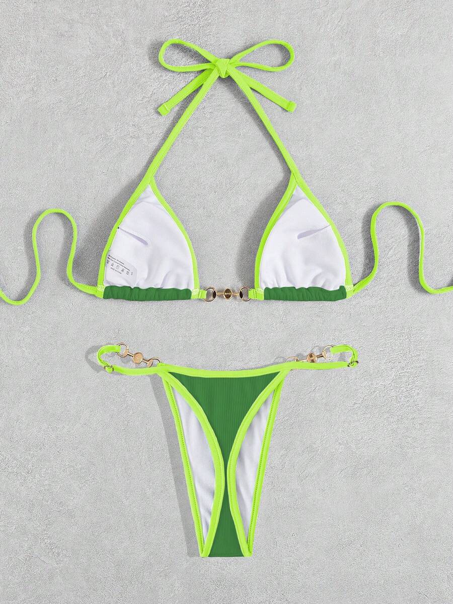 Swim Vcay Conjunto de biquíni feminino com alças cruzadas para férias na praia, corte atrevido no verão