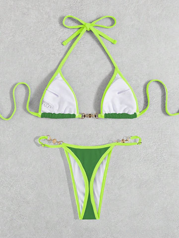 Swim Vcay Conjunto de biquíni feminino com alças cruzadas para férias na praia, corte atrevido no verão