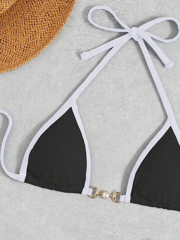 Swim Vcay Conjunto de biquíni feminino com alças cruzadas para férias na praia, corte atrevido no verão