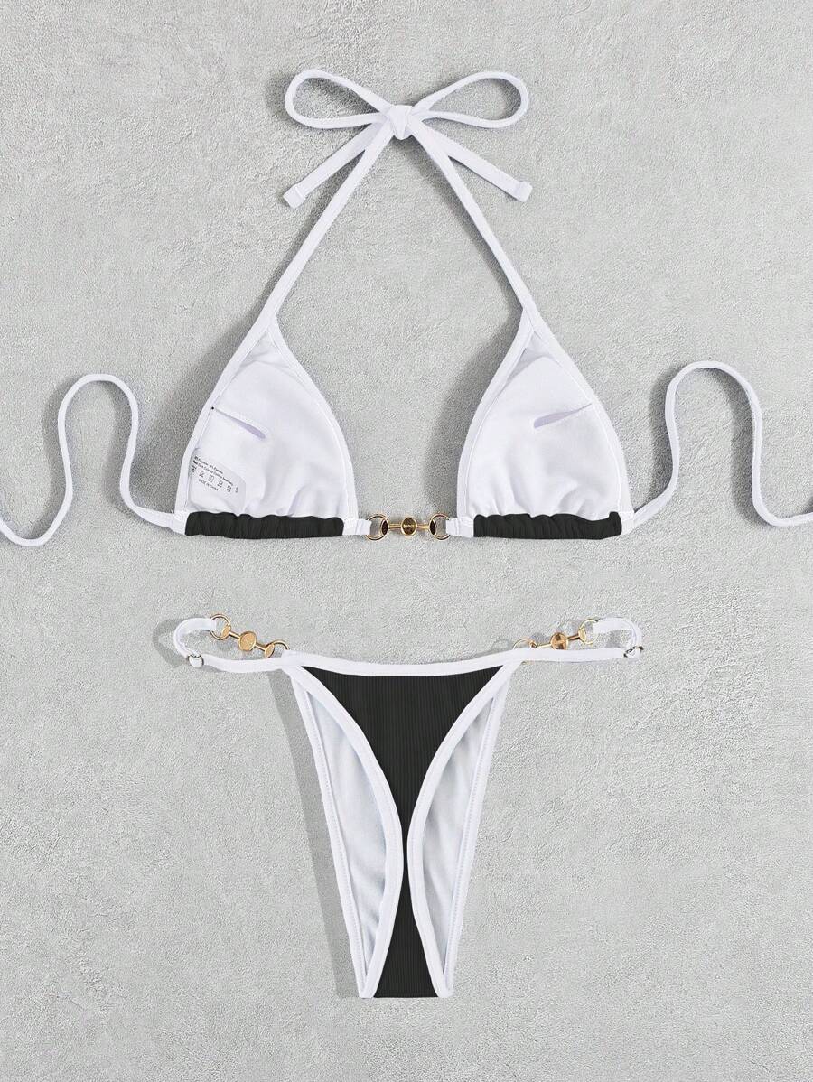Swim Vcay Conjunto de biquíni feminino com alças cruzadas para férias na praia, corte atrevido no verão