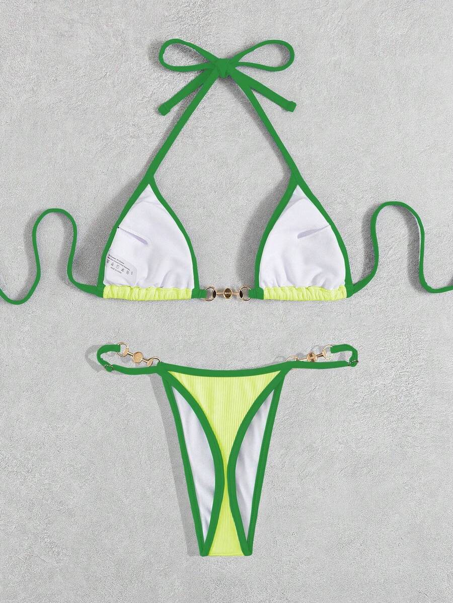 Swim Vcay Conjunto de biquíni feminino com alças cruzadas para férias na praia, corte atrevido no verão