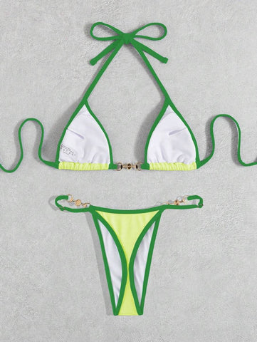 Swim Vcay Conjunto de biquíni feminino com alças cruzadas para férias na praia, corte atrevido no verão