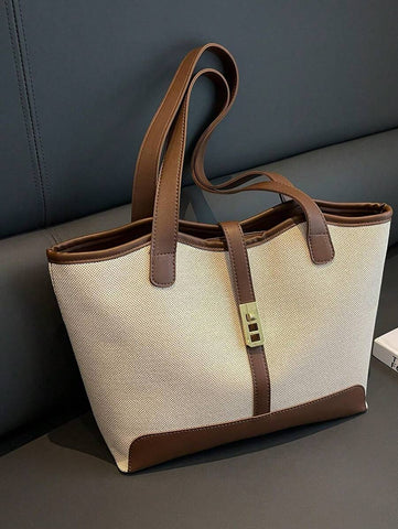 Bolsa de ombro feminina casual com zíper e grande capacidade para uso diário, bolsa de ombro nova no outono/inverno, bolsa tote de grande capacidade