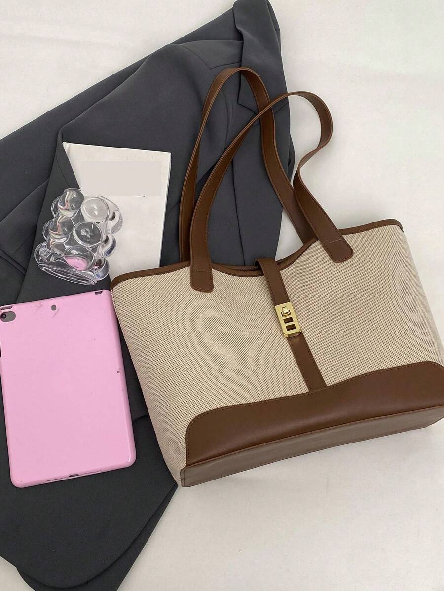 Bolsa de ombro feminina casual com zíper e grande capacidade para uso diário, bolsa de ombro nova no outono/inverno, bolsa tote de grande capacidade