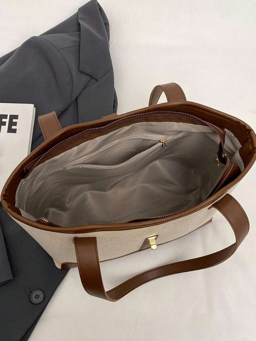 Bolsa de ombro feminina casual com zíper e grande capacidade para uso diário, bolsa de ombro nova no outono/inverno, bolsa tote de grande capacidade