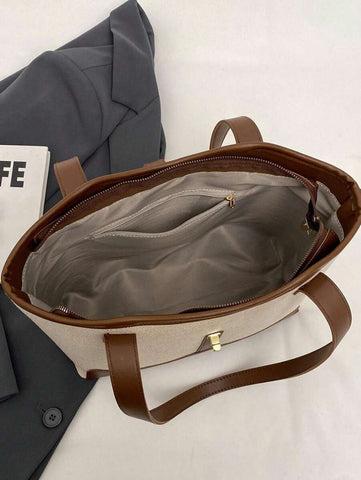 Bolsa de ombro feminina casual com zíper e grande capacidade para uso diário, bolsa de ombro nova no outono/inverno, bolsa tote de grande capacidade