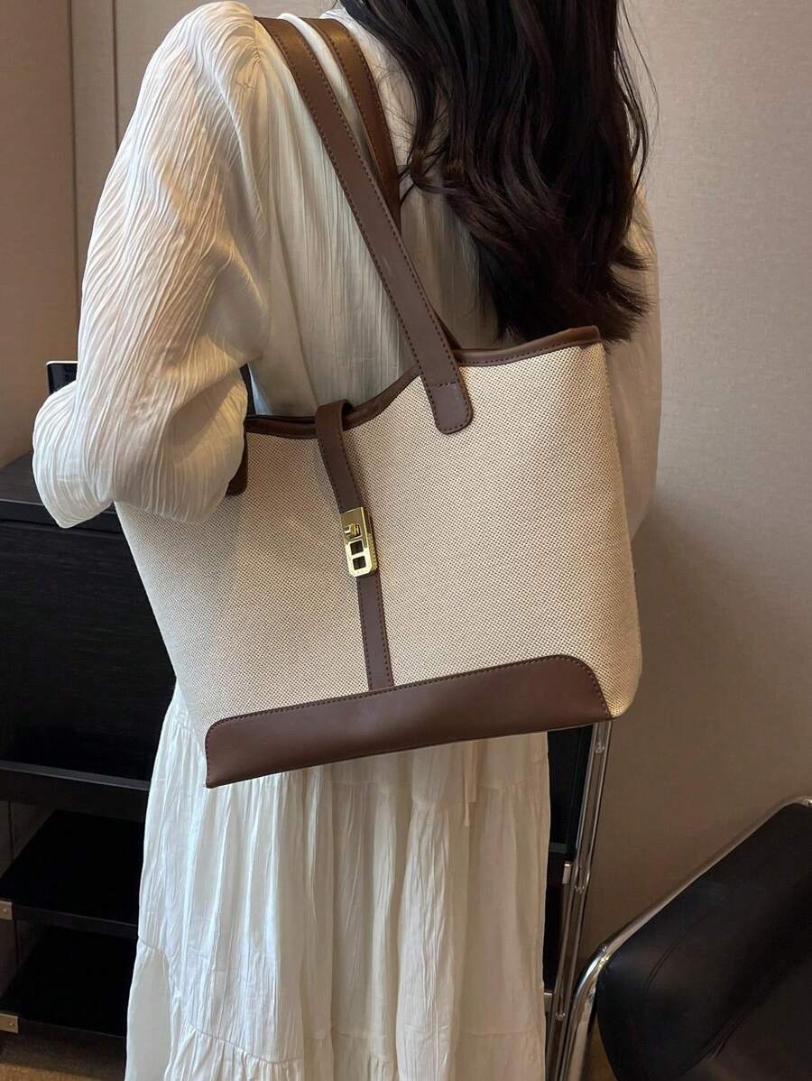 Bolsa de ombro feminina casual com zíper e grande capacidade para uso diário, bolsa de ombro nova no outono/inverno, bolsa tote de grande capacidade