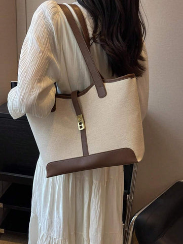 Bolsa de ombro feminina casual com zíper e grande capacidade para uso diário, bolsa de ombro nova no outono/inverno, bolsa tote de grande capacidade