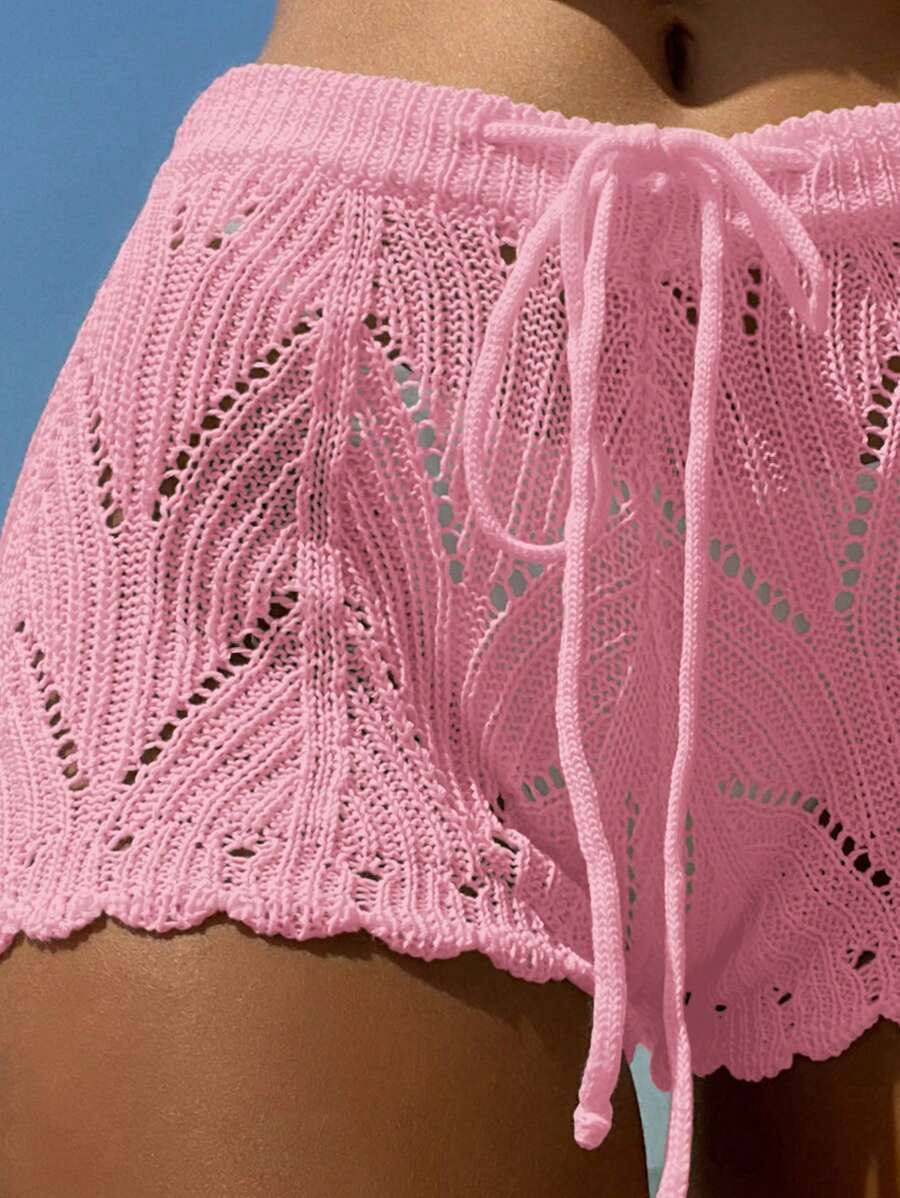Swim Vcay SHEIN X Hangout Fest Shorts cobertura escavar cintura com cordão