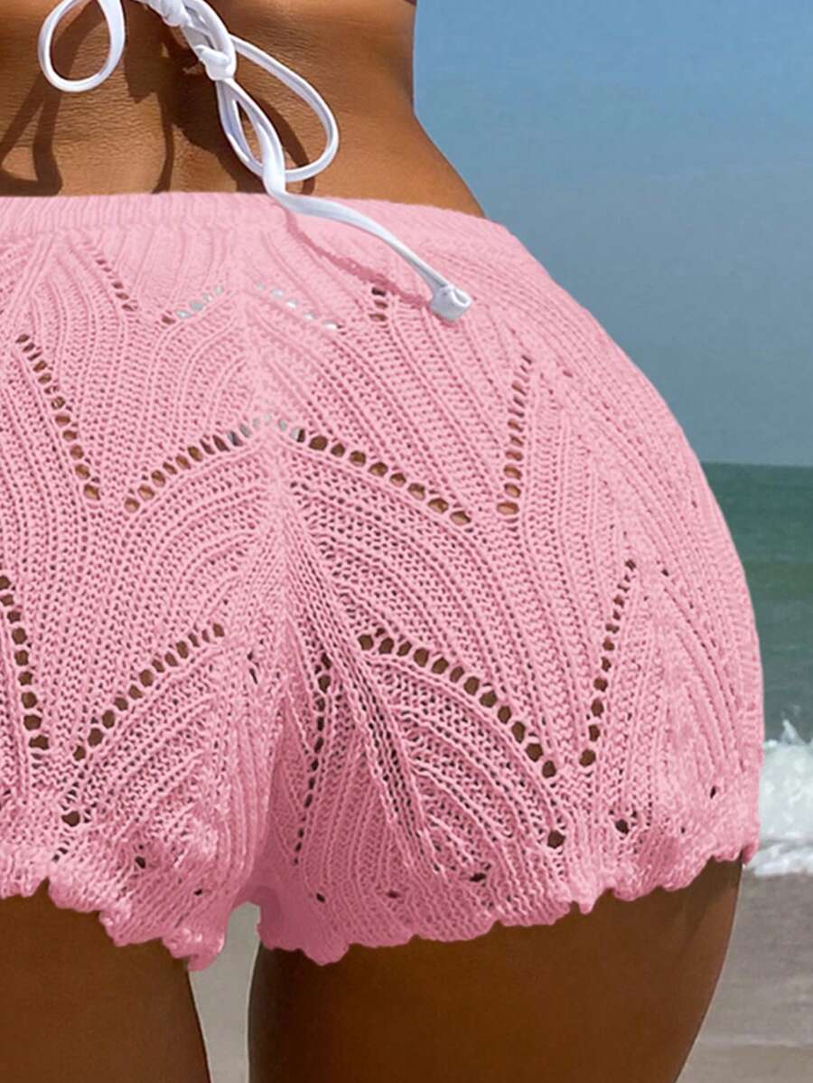Swim Vcay SHEIN X Hangout Fest Shorts cobertura escavar cintura com cordão