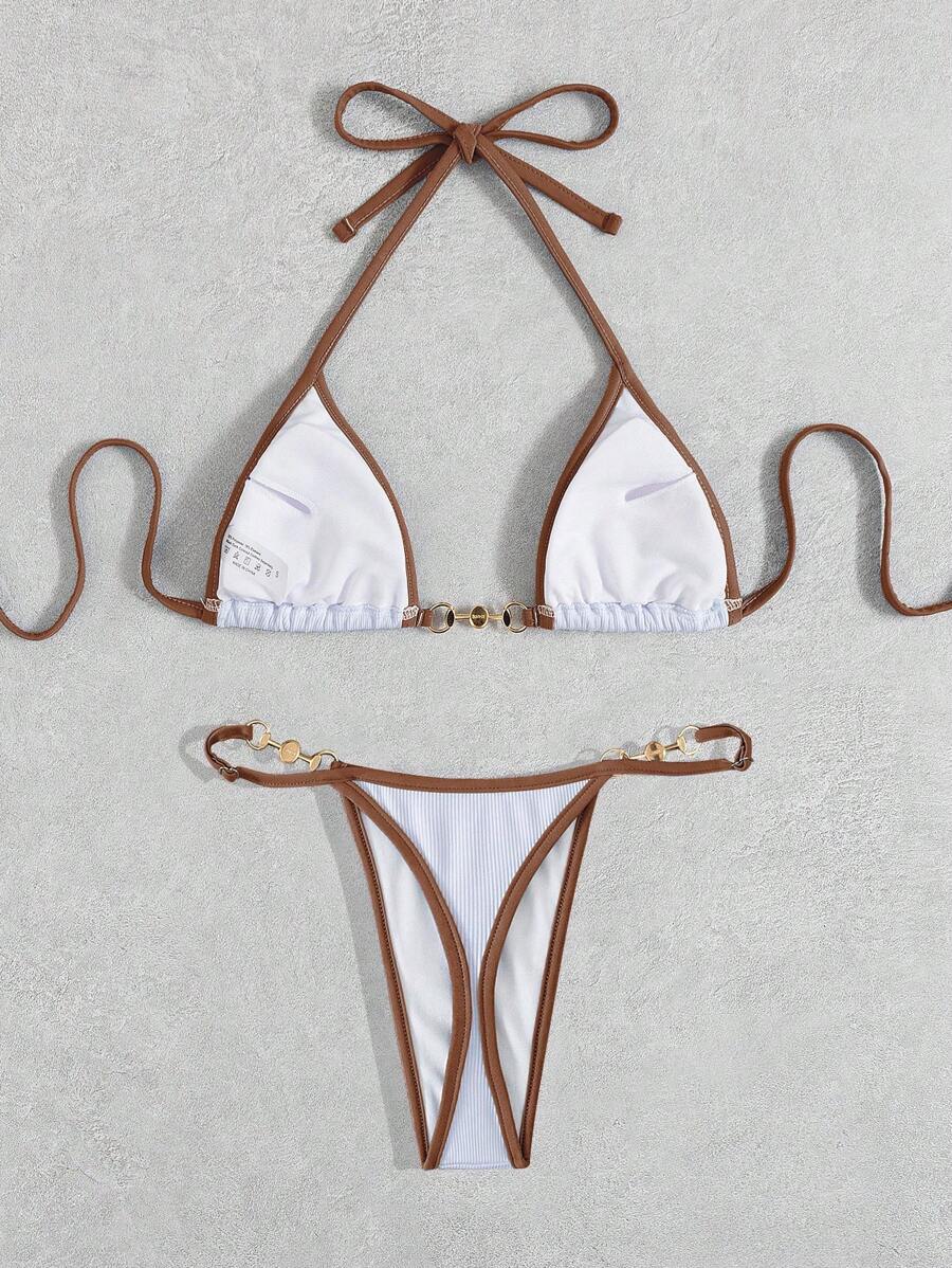 Swim Vcay Conjunto de biquíni feminino com alças cruzadas para férias na praia, corte atrevido no verão