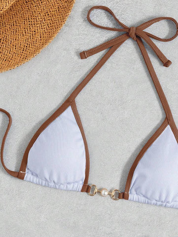 Swim Vcay Conjunto de biquíni feminino com alças cruzadas para férias na praia, corte atrevido no verão
