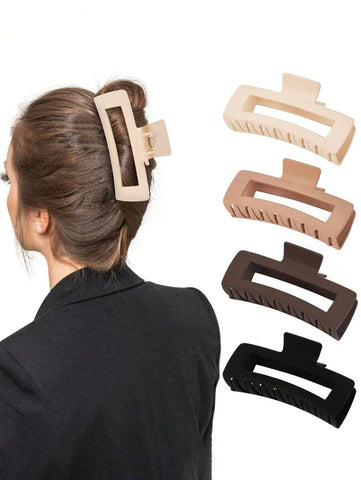 1-4 peças de grampos de cabelo de plástico leves e grandes quadrados de 10 cm/3,94 pol. para mulheres, preto/branco/marrom, acessórios de cabelo elegantes, versáteis e sofisticados para penteados diários, lavagem facial, maquiagem, combinação de roupas, g